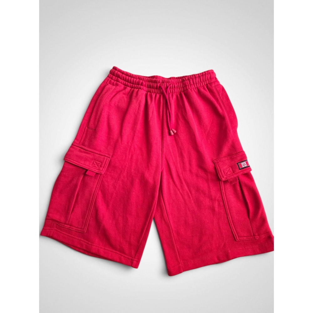 Victorious Mens Red Cargo Sweat Shorts Fleece Multi Pocket Drawstring Size S